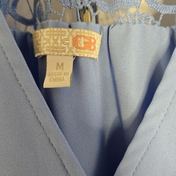 Gianni B. Blue Faux Wrap Mini Dress Medium | 3/4 Sleeves | Embroidered - Picture 5 of 9